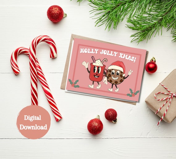 Holly Jolly Xmas Card, Groovy Christmas Card, 70s Retro Xmas Holly Jolly Xmas Card, Groovy Christmas Card, 70s Retro Xmas