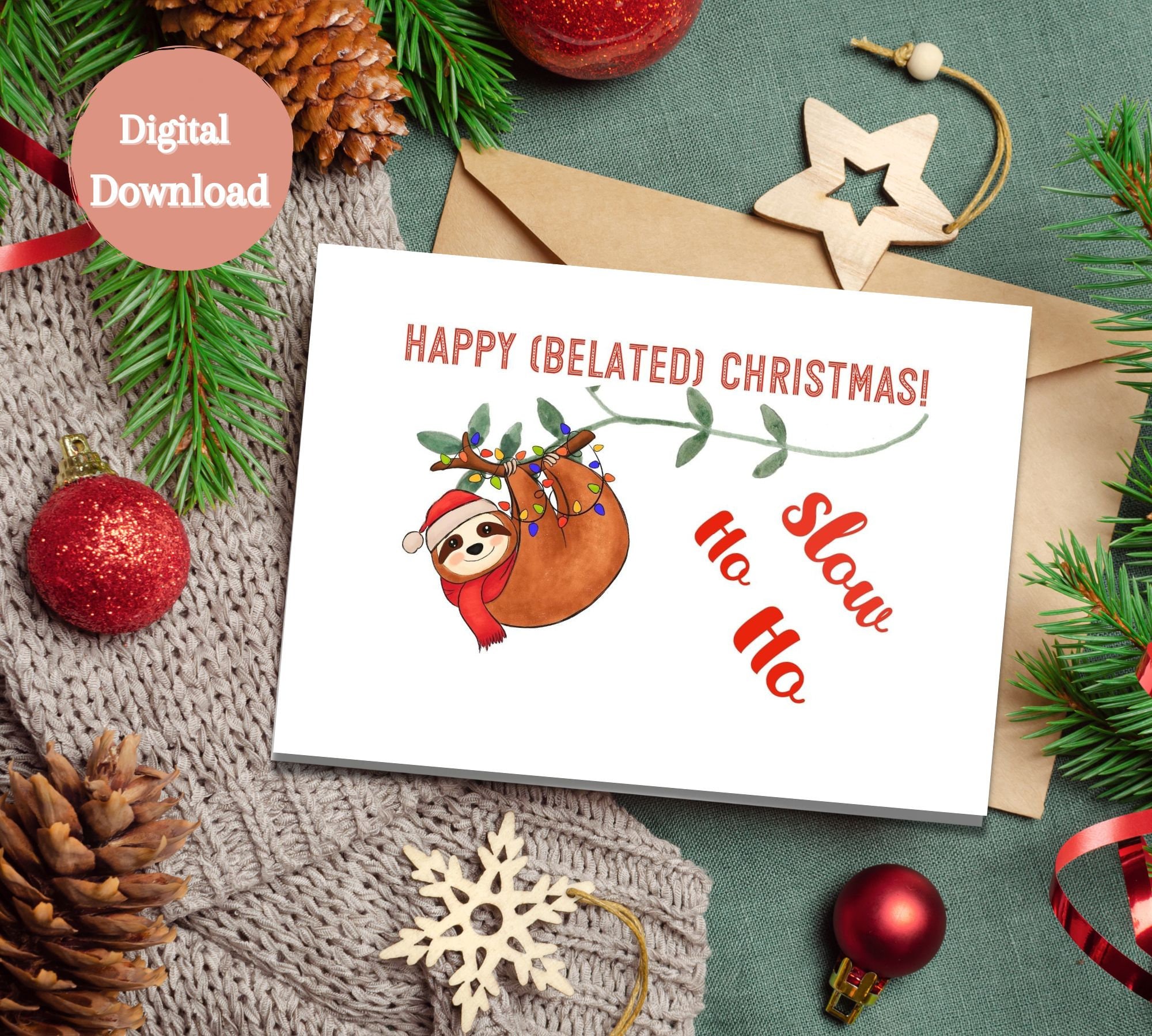 belated christmas card printable, late christmas gift, instant