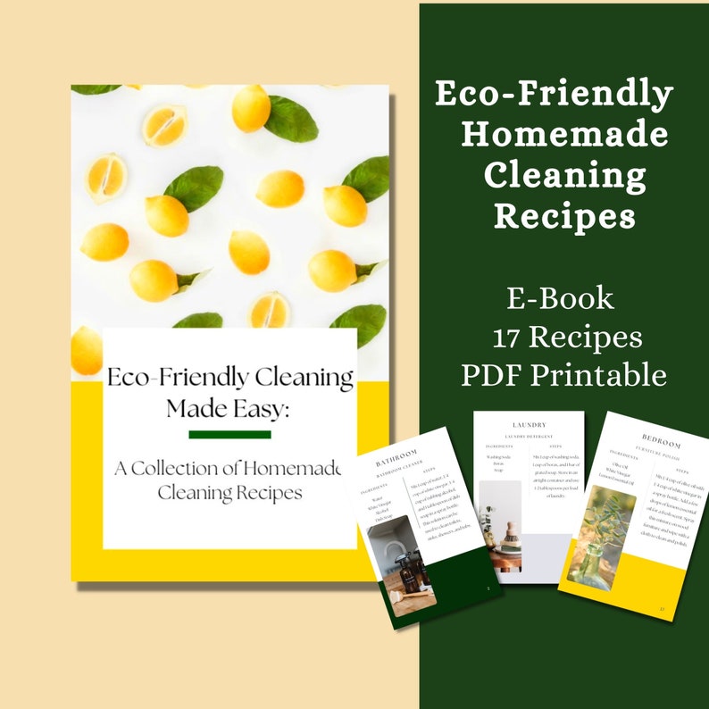 Eco-friendly Cleaning Products Recipes E-book,All natural cleaning recipes printable,zero waste homemade cleaning e-book,sustainable recipes image 1