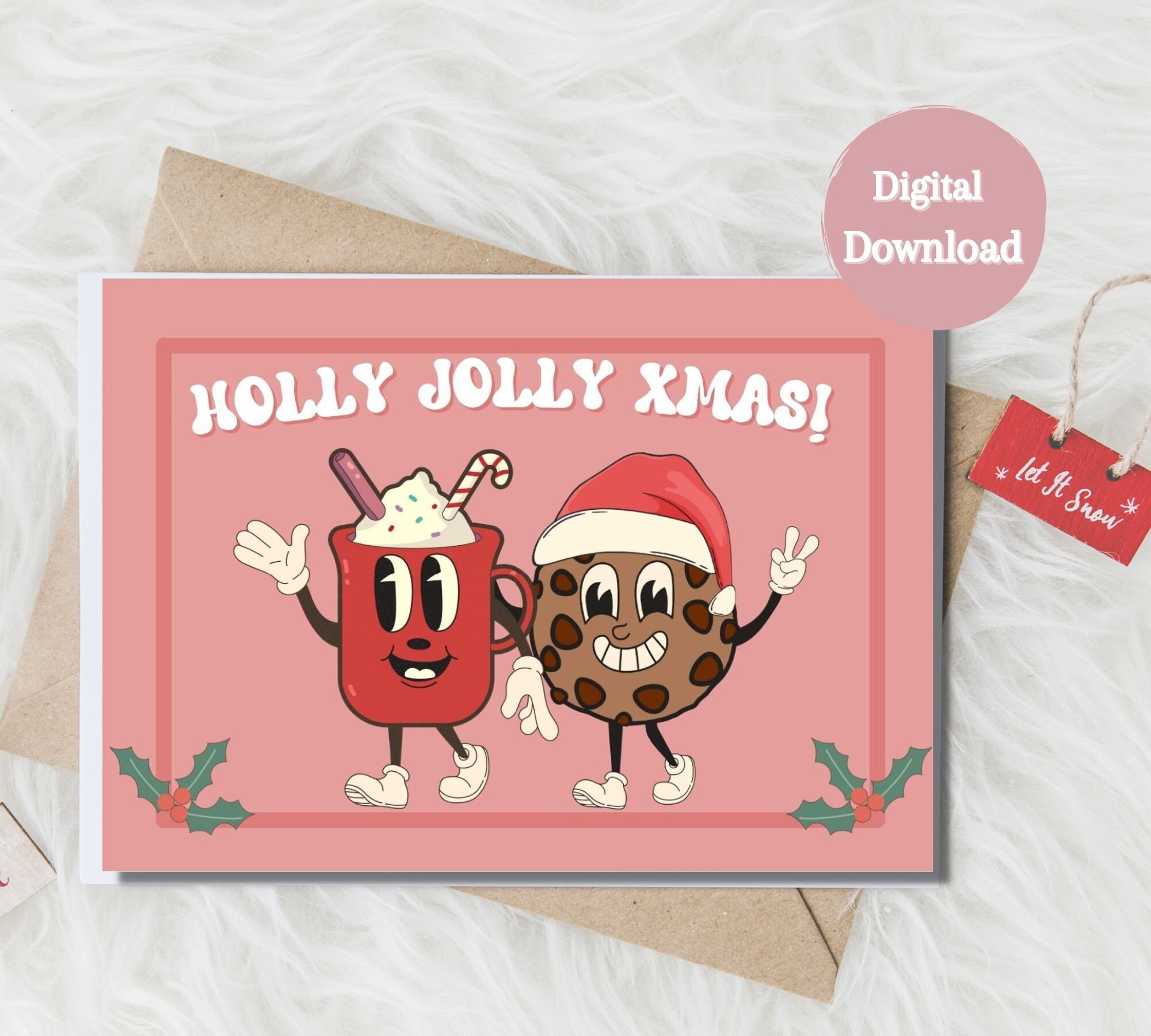 Holly Jolly Xmas Card, Groovy Christmas Card, 70s Retro Xmas Holly Jolly Xmas Card, Groovy Christmas Card, 70s Retro Xmas