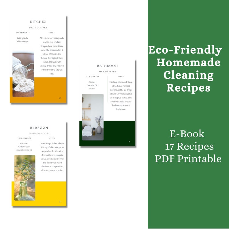Eco-friendly Cleaning Products Recipes E-book,All natural cleaning recipes printable,zero waste homemade cleaning e-book,sustainable recipes image 3