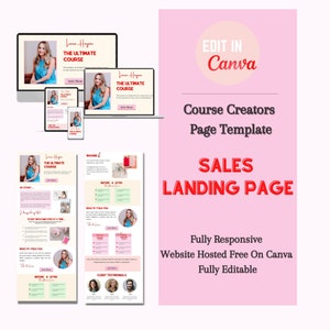 Verkooppaginasjabloon Canva, online cursusverkooppagina, website-bestemmingspagina, sjabloon voor cursusmaker, verkooptrechterpagina, bewerkbare Canva Web