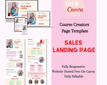 Plantilla de página de ventas Canva, página de ventas de cursos en línea, página de inicio del sitio web, plantilla de creador de cursos, página de embudo de ventas, web Canva editable