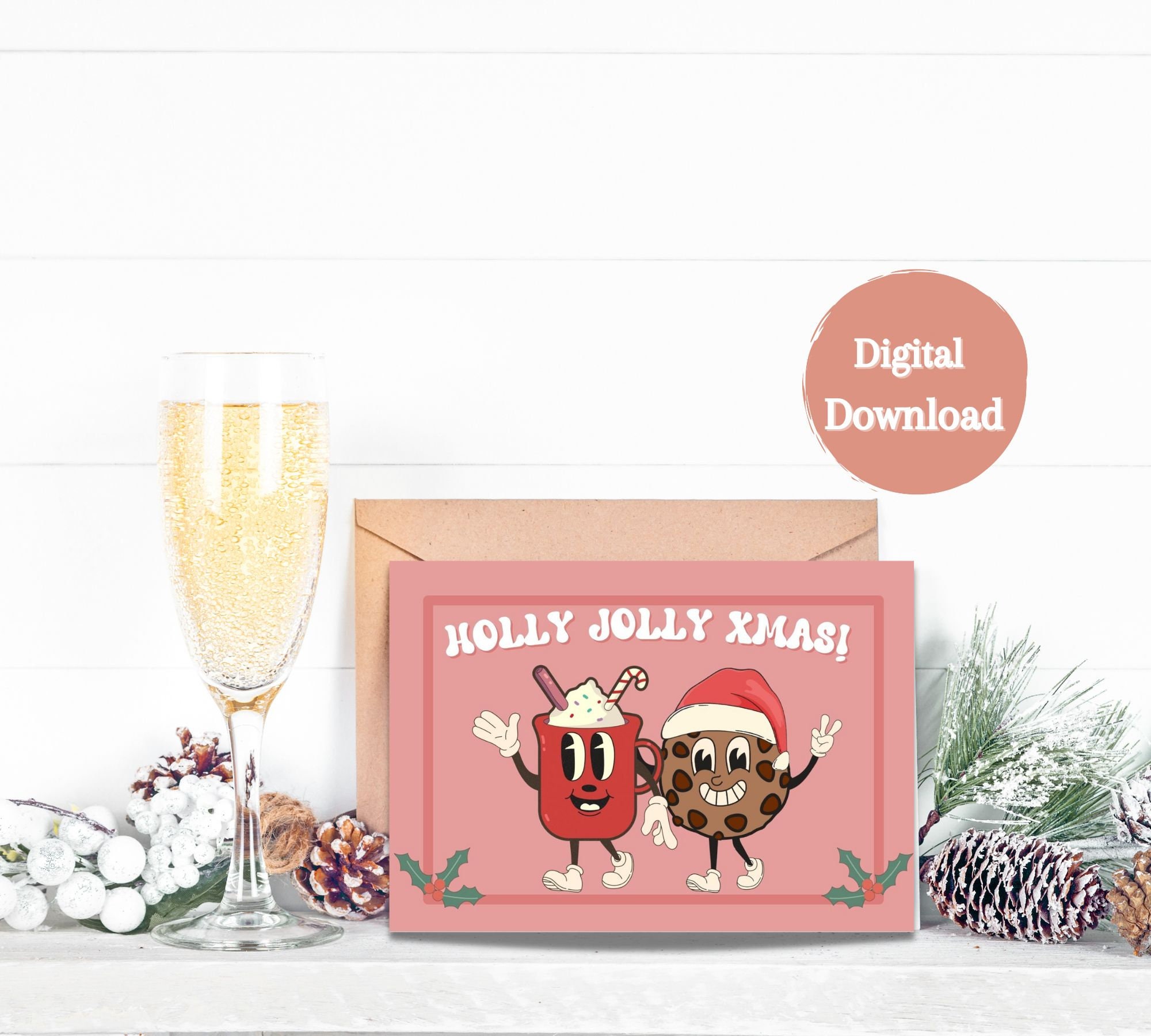 Holly Jolly Xmas Card, Groovy Christmas Card, 70s Retro Xmas Holly Jolly Xmas Card, Groovy Christmas Card, 70s Retro Xmas