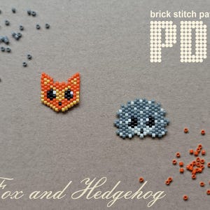 Seed bead Fox and Hedgehog Brick stitch beading pattern set PDF Beaded animals patterns