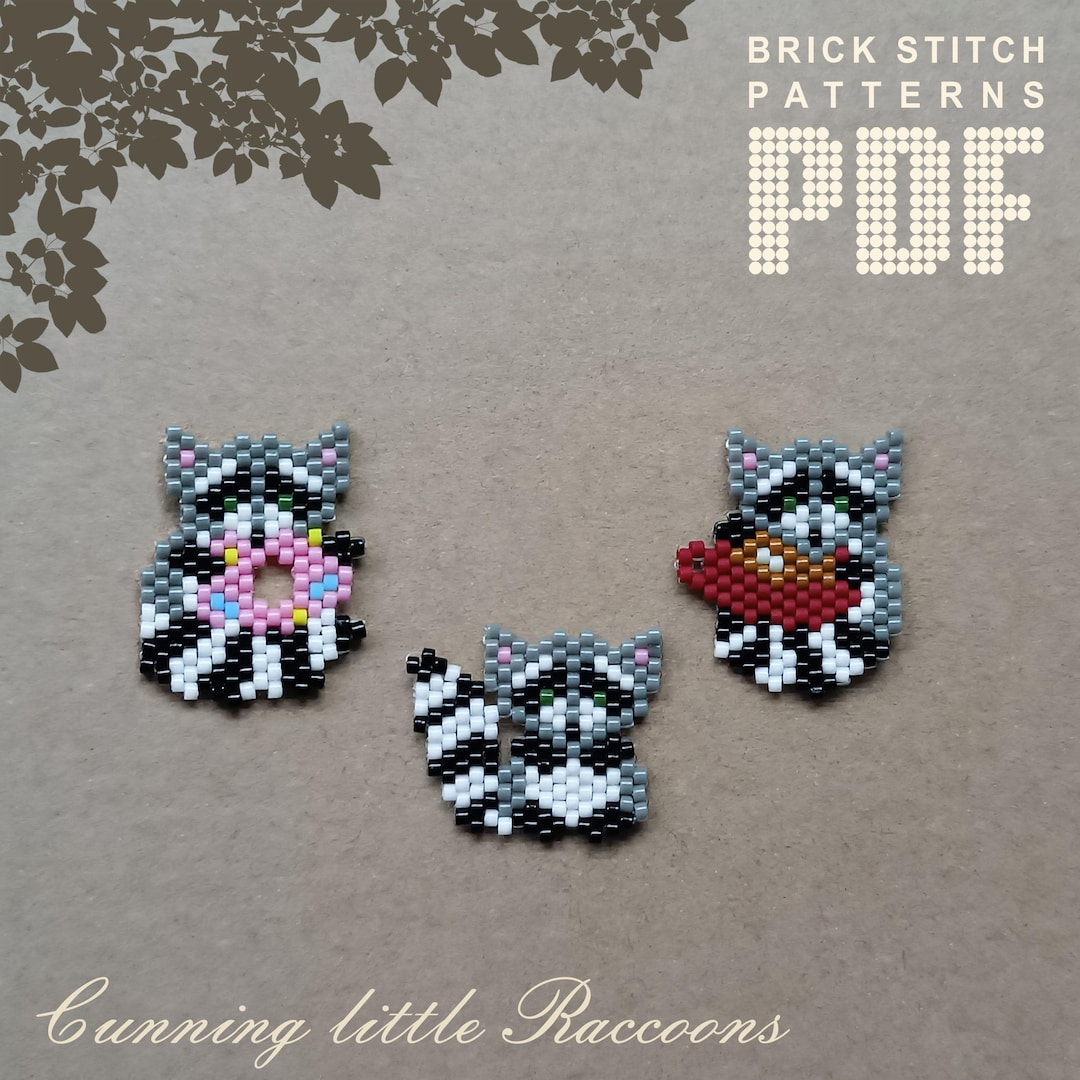 Brick Stitch Raccoon Beading Patterns PDF, Seed Bead Pattern