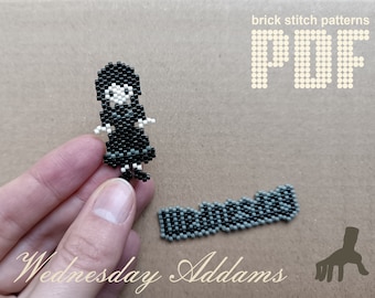 Wednesday pattern Brick stitch pattern Beading tutorial Miyuki pattern Wednesday Addams beaded embroidery PDF patterns