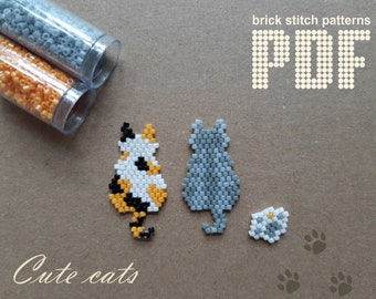 Cute Cats Beading pattern, Animals beading, Brick stitch pattern, Miyuki pattern, Seed bead pattern, Digital download PDF file