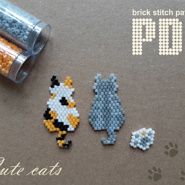 Cute Cats Beading pattern, Animals beading, Brick stitch pattern, Miyuki pattern, Seed bead pattern, Digital download PDF file