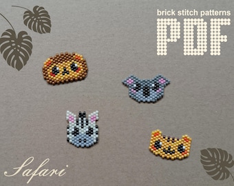Animal seed bead patterns PDF Lion Zebra Koala Tiger Brick stitch beading patterns Miyuki Delica beads