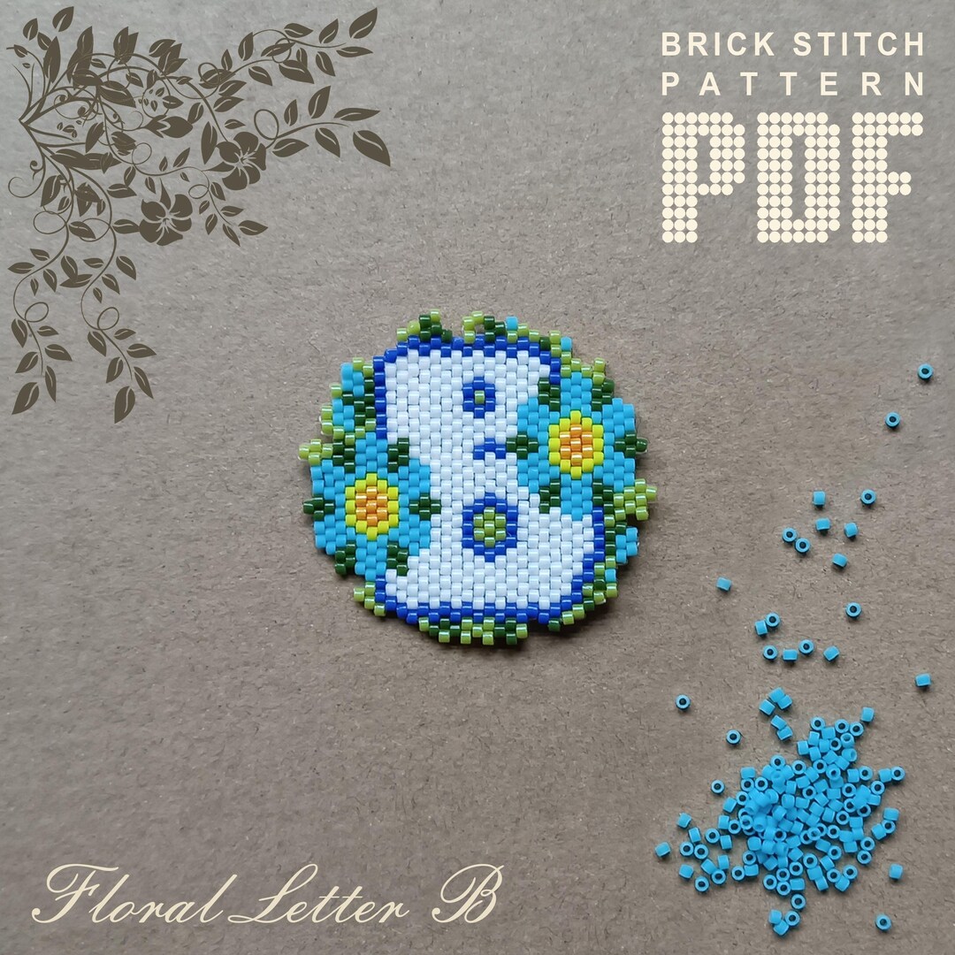 Brick Stitch Pattern Floral First Letter of Name B Seed Bead Pattern ...