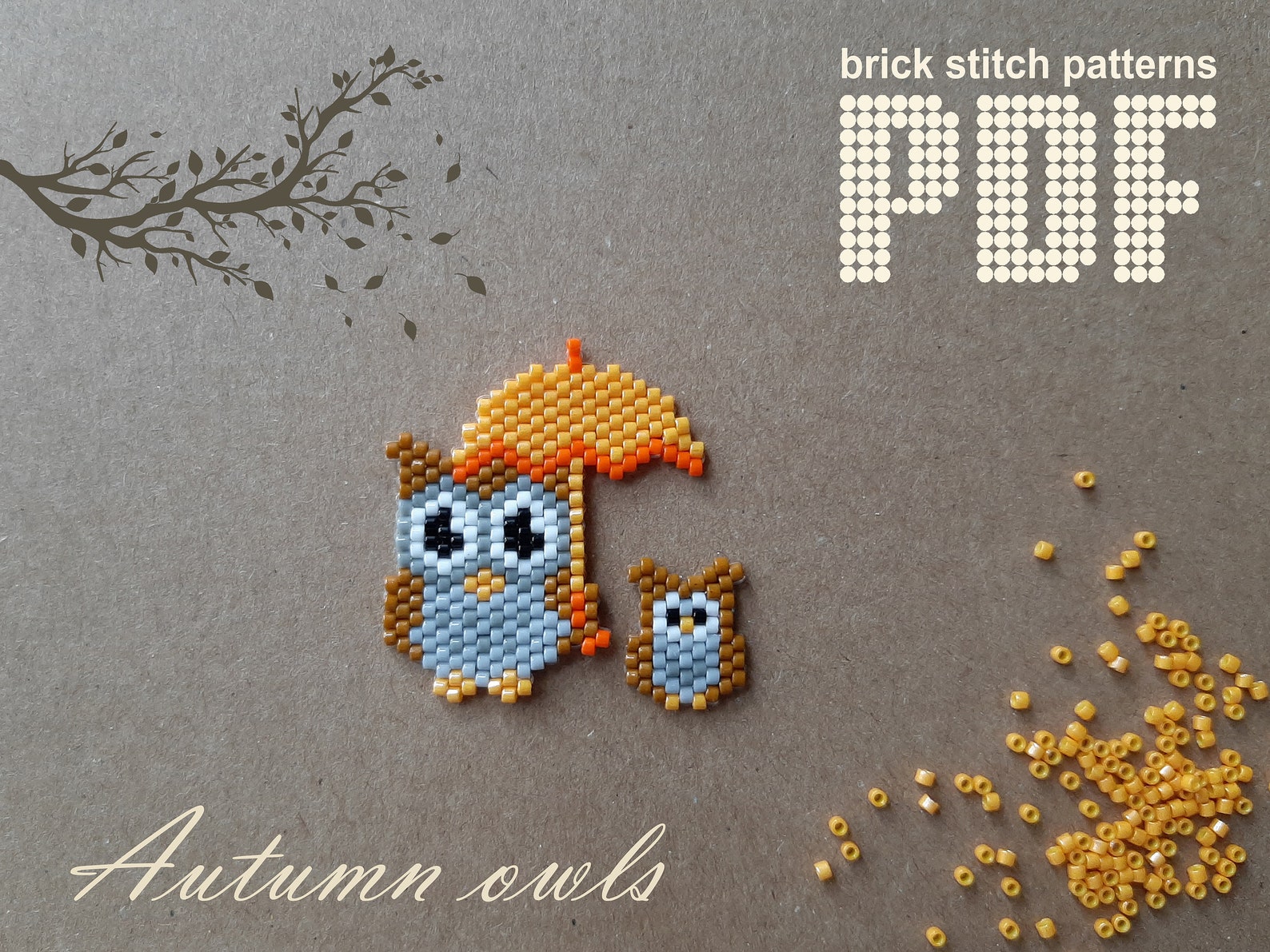 Owls Brick Stitch Beading Patterns Autumn Bead Pattern Etsy