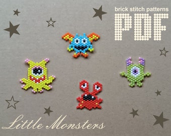 Beaded Halloween PDF Brick stitch beading pattern Beaded monster pattern Monsters bead embroidery Seed bead patterns