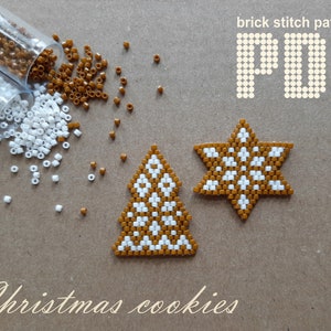 Christmas beading patterns PDF, Christmas cookies Seed Bead, Brick stitch, Christmas tree, Christmas star, Miyuki pattern, Beaded Christmas