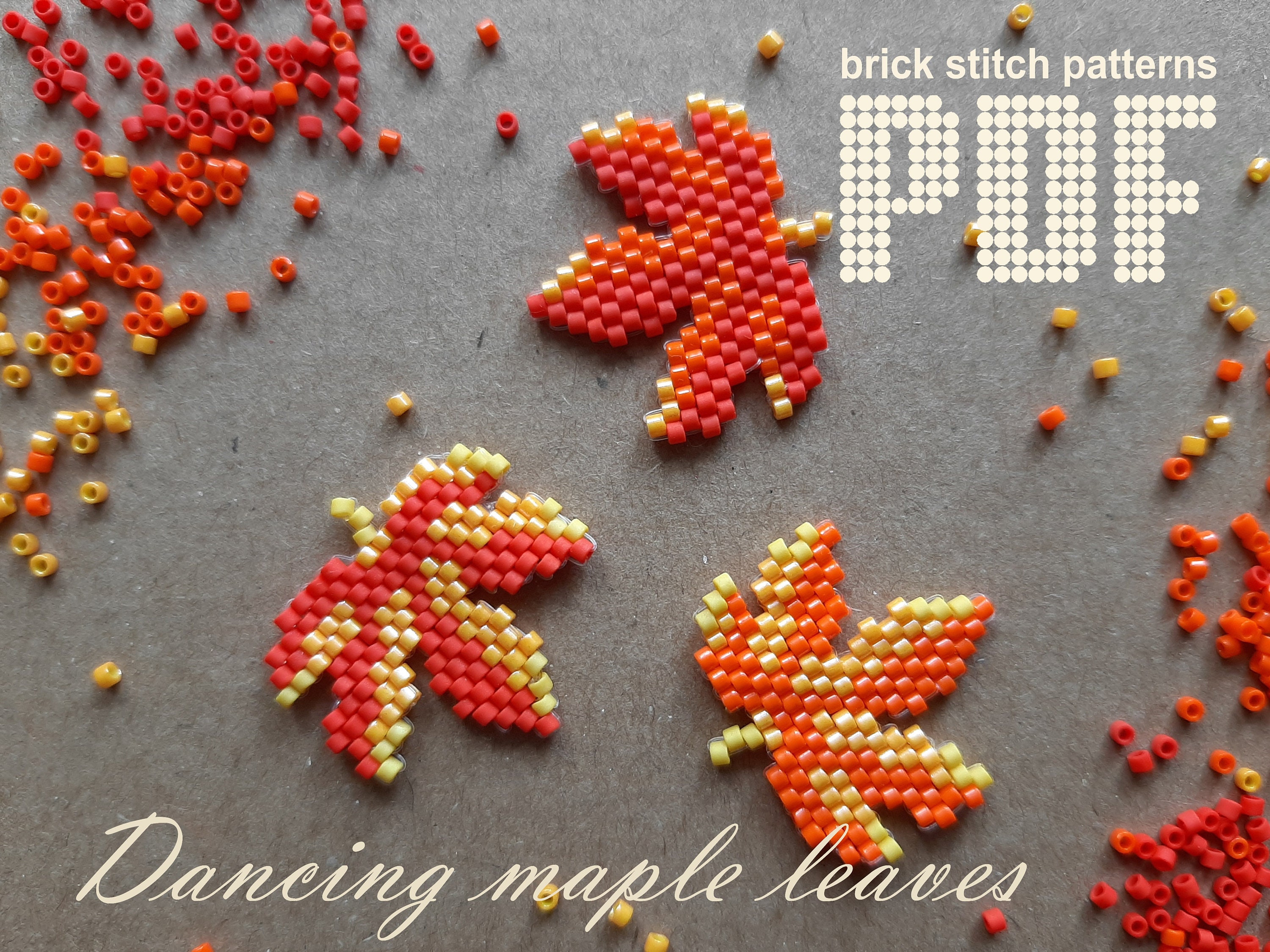 BEAD PACK, With Beads & Fabric: Autumn Leaves Hand Bead Embroidery 