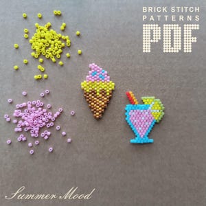 Beading patterns PDF Brick stitch IceCream Cocktail Seed bead patterns Summer bead pattern Miyuki Delica beaded pattern