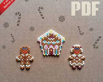 Christmas brick stitch bead patterns PDF Gingerbread Man Gingerbread Woman Gingerbread House + one FREE bonus pattern