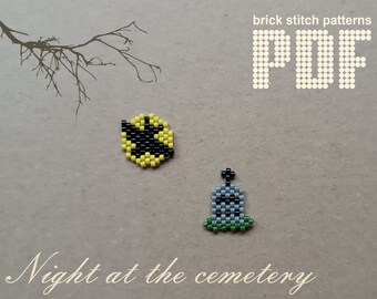 Halloween Brick Stitch Beading Pattern: Moon Bat & Tombstone (PDF)