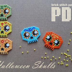Halloween-kralenpatronen, schedel, baksteensteekpatroon, Miyuki Delica, 5 kleuropties, schedelborduurpatroon, digitale download pdf-bestand