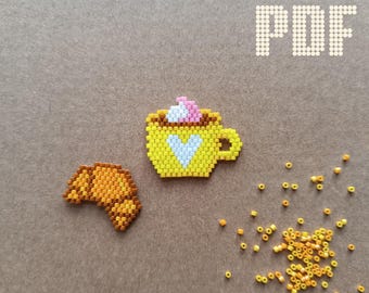 ブリックステッチビーズパターン コーヒークロワッサンシードビーズ