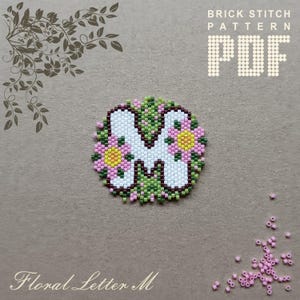 Patrón de punto ladrillo Letra M floral Letra M con cuentas Patrón de abalorios Patrón de cuentas de semillas PDF