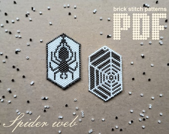 Halloween brick stitch bead pattern set Spider pattern Spider web Miyuki pattern Halloween beading patterns Digital download PDF file