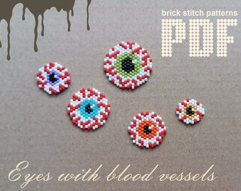 Halloween Eyes brick stitch pattern set PDF Tutorial beading Seed bead pattern Digital Halloween ornament pattern 5 size options