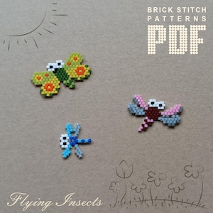 Seed bead pattern Butterfly Dragonfly Mosquito Brick stitch beading tutorial PDF Beaded Summer patterns Flying Insects