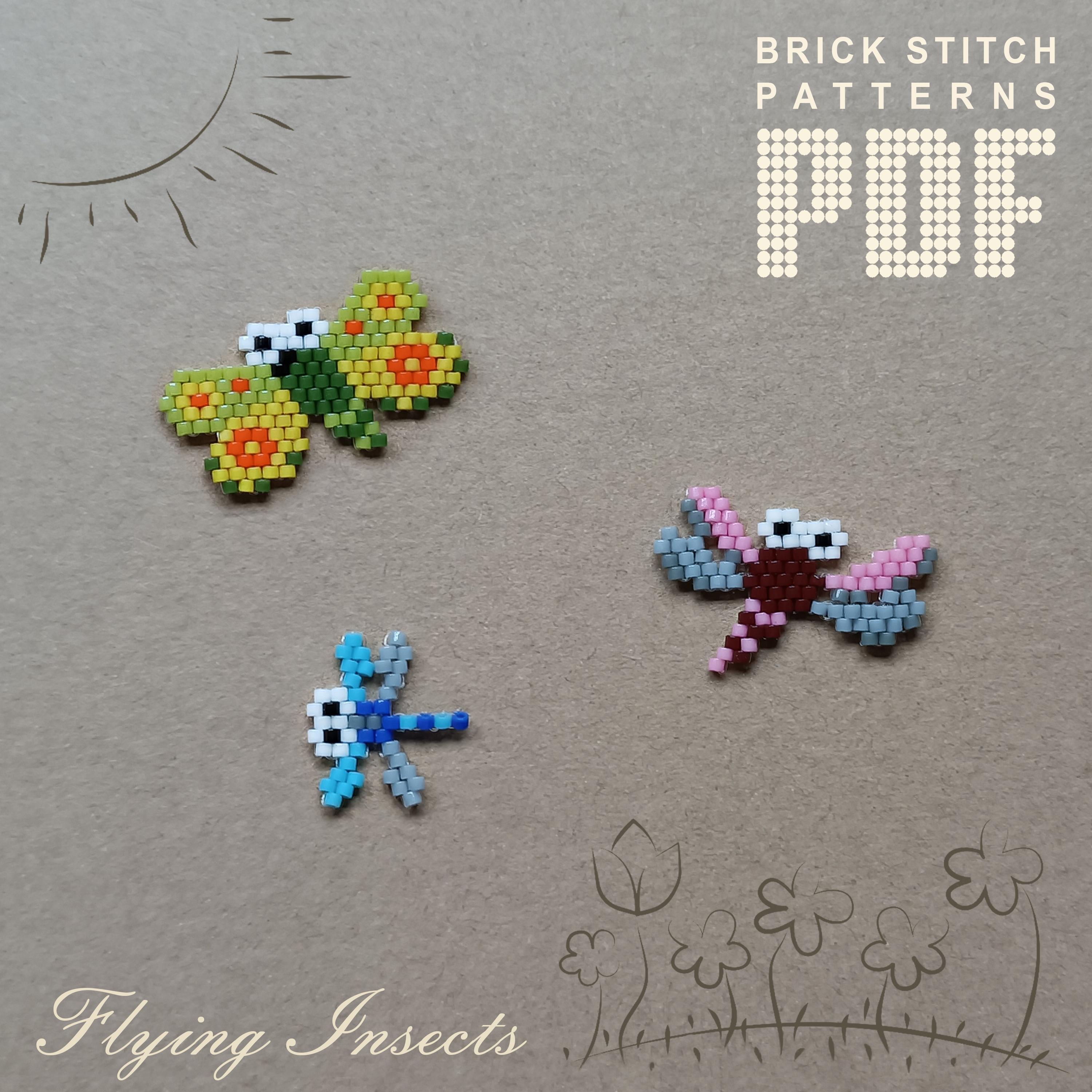 Simple Bead Insects Seed Bead Pattern Butterfly Dragonfly Mosquito Brick Stitch Beading ...