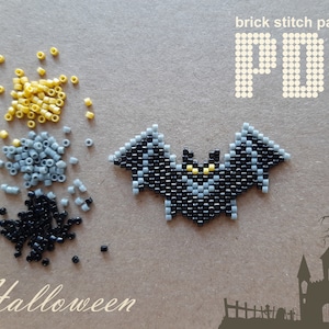 Halloween Bead pattern, Bat Pattern for beading, Beaded bat, Brick stitch pattern, Miyuki Delica, Halloween decor, Digital Download PDF file