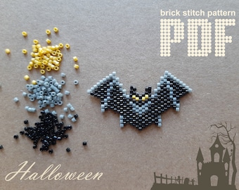 Halloween Bead pattern, Bat Pattern for beading, Beaded bat, Brick stitch pattern, Miyuki Delica, Halloween decor, Digital Download PDF file
