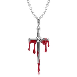 Bleeding Sword Necklace Sterling Silver, Bloody Sword Necklace, Sword Pendent Necklace,  S925 Gothic Necklace, Layered Necklace, Punk Jewel
