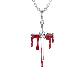 Bleeding Sword Necklace Sterling Silver, Bloody Sword Necklace, Sword Pendent Necklace,  S925 Gothic Necklace, Layered Necklace, Punk Jewel