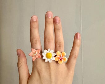Zara Larsson Inspired Clay Flower Spinner Ring | Handmade Polymer Clay Fidget Ring | Adjustable Floral Ring | Anxiety Relief Fidget Ring