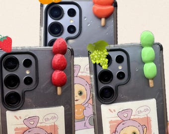 Handmade Tanghulu Phone Hipper | Strawberry, Mandarin, and Grape Phone Accessories and Gifts | Clay Phone Hipper | Tanghulu Phone Hipper