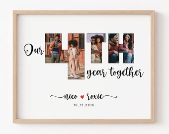 4th Anniversary Gift for Him Photo Collage, Custom Photo Fourth Anniversary Gift for Wife Personalize 4 Year Anniversary Gifts for Boyfriend