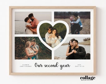 Personalized Photo 2 Year Anniversary Gifts for Boyfriend, 2nd Anniversary Gift for Him Photo Collage, Second Anniversary Gift for Husband