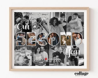 2nd Anniversary Gift for Her - Personalized Photo Collage, 2nd Wedding Anniversary Gift for Boyfriend, Second Anniversary Gift for Him