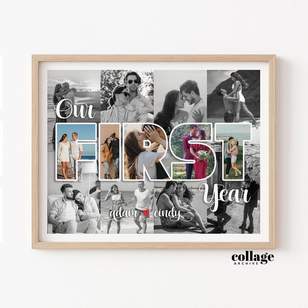 Our First Year Personalized Photo Collage, One Year Anniversary Gifts for Boyfriend, 1st Anniversary Gift for Husband First Anniversary Gift