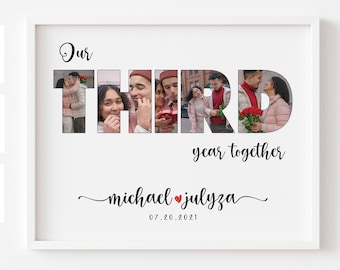 Personalize 3rd Anniversary Gift, Anniversary Gift for Him, Number Photo Collage Gift for Girlfriend, Wedding Anniversary Gift for Husband