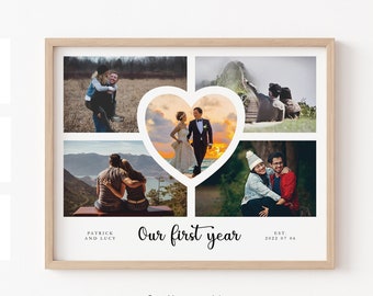 One Year Anniversary Gifts for Boyfriend Collage Art | A photo collage for first anniversary gift for him or 1st anniversary gift for her
