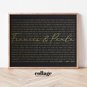 Letra de la canción de papel metálico Imprimir regalo de aniversario para novio 1 año, primera letra de baile arte de pared, primer regalo de aniversario para él, arte de aluminio