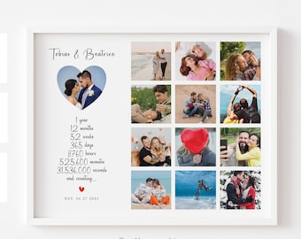 Regalo de aniversario de 1 año para novio, collage de fotos personalizado, boda de 1 año, collage de fotos de 1.er aniversario