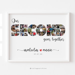 Gepersonaliseerde foto cadeau 2e verjaardag voor hem, aangepaste fotocollage 2-jarig jubileumcadeau voor haar, cadeau tweede verjaardag collagekunst