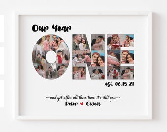 Personalize 1st Year Anniversary Collage Photo Gift, Personalized Photo 1 Year Anniversary Gift for Husband, First Anniversary Gift for Him