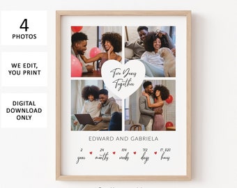 Personalized Photo Second Anniversary Gift for Boyfriend, 2 Year Anniversary Gift for Him, Photo Collage 2nd Anniversary Gift for Husband