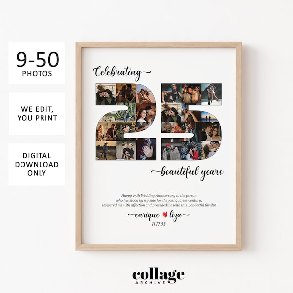 Cadeaux du 25e anniversaire pour les parents Numéro Collage de photos, Cadeau d’anniversaire de 25e anniversaire pour couple, Collage photo d’anniversaire de 25 ans Cadeau