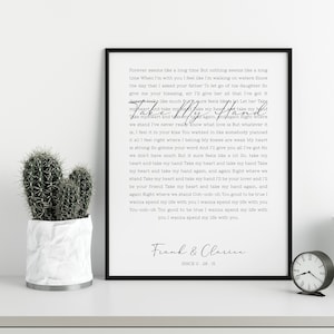 Arte de parede com letras de músicas, arte com letras de primeira dança, presente de primeiro aniversário para esposa, presente de primeiro aniversário para marido, impressão de música personalizada