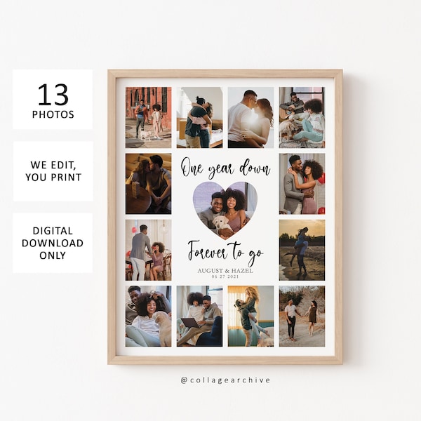 Collage photo personnalisé pour son premier anniversaire de mariage | Cadeau personnalisé d'anniversaire de 1 an pour petit ami ou cadeau de 1er anniversaire pour mari