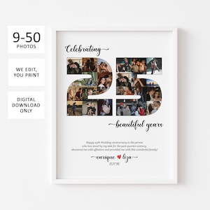 Regalo del 25.° aniversario de bodas para pareja, collage de fotos como regalo de aniversario para padres, regalos del 25.° aniversario para esposo, aniversario de 25 años